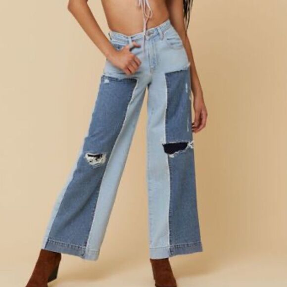 NWT Forever 21 Distressed Reworked Wide-Leg Jeans Sz 26 - Picture 1 of 14
